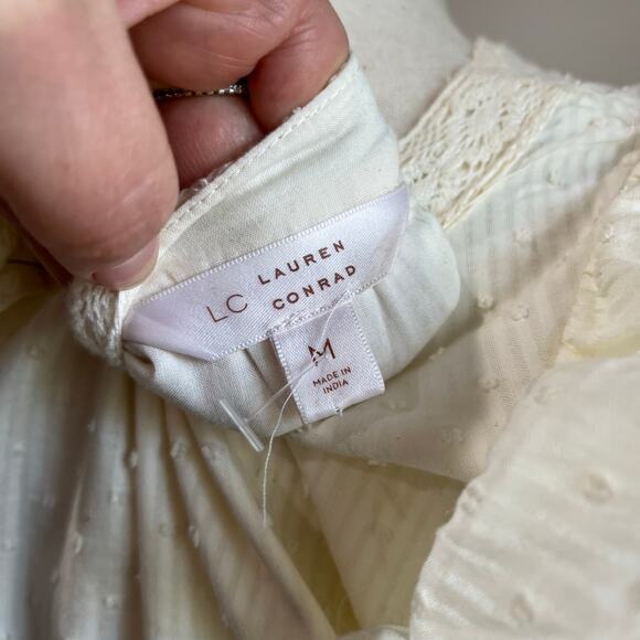 Lauren Conrad V Neck Cream Ruffle Cottagecore Mini Dress Sz M - Picture 8 of 8
